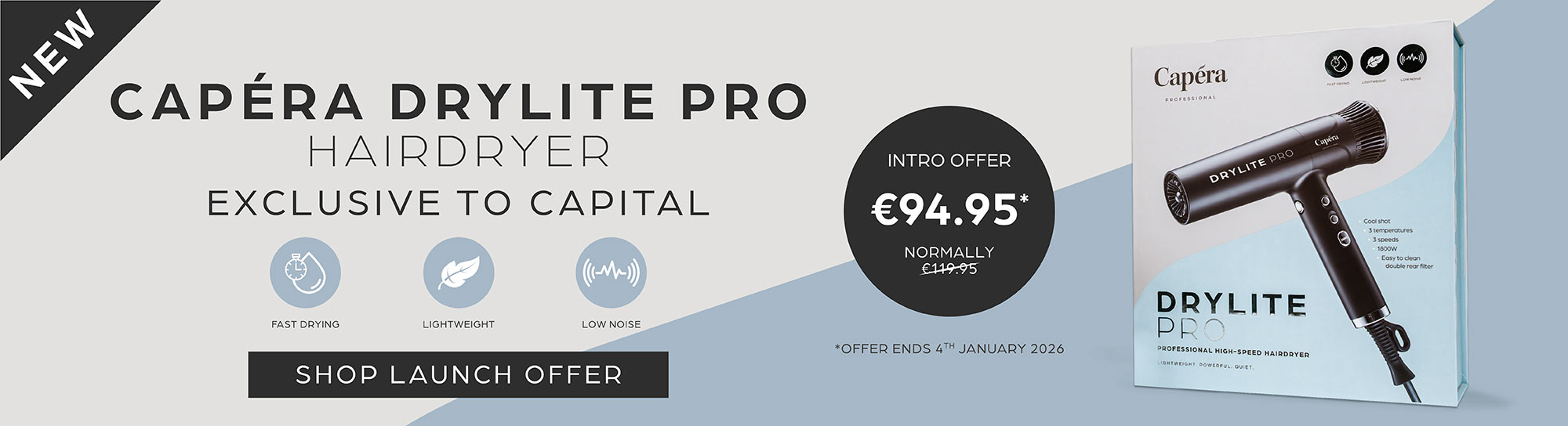 Capera Dry Lite Pro Hairdryer Banner