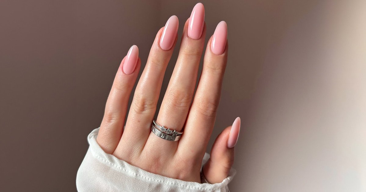A Manicure made using PureSculpt Hard Gel. The nails are a subtle pink colour.