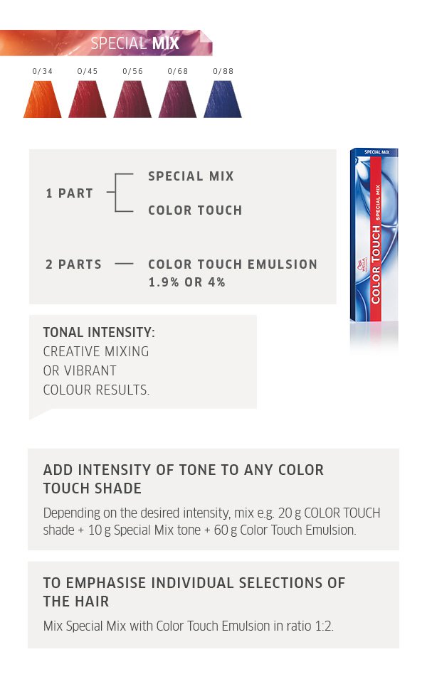 special mix, tonal intensity, add intensity of tone to any colour, to emphasise individual selections of hair