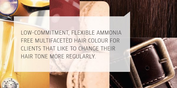 low-commitment, flexible ammonia free multifaceted hair colour for clients that like to change their hair tone more regularly