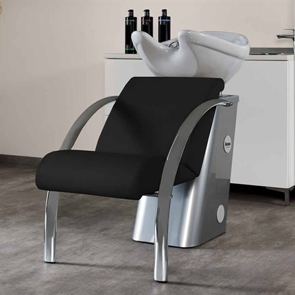 Salon Ambience Dreamwash Washpoint - Silver Frame & White Basin - All Black Coffee Upholstery (59)