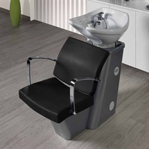 Salon Ambience Compact Wash Unit - Silver Frame & White Basin - All Black Coffee Upholstery (59)
