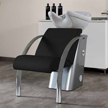 Salon Ambience Dreamwash Washpoint - Silver Frame & White Basin - All Black Coffee Upholstery (59)