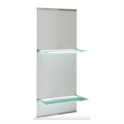 Salon Ambience Shine Display Panel - Shine White Ash Panel + Glass Shelves + Led Light
