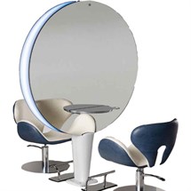 Salon Ambience Planet Styling Unit - Central Mirror Round Aluminium Shelf + Footrest